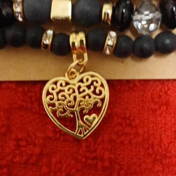TREE OF LIFE Black W/Gold Bracelet SET OF 4 - Picture 4 of 5